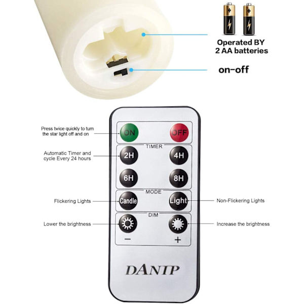 LED flammefri stearinlys, med innebygd stjernestreng, 5-delt LED