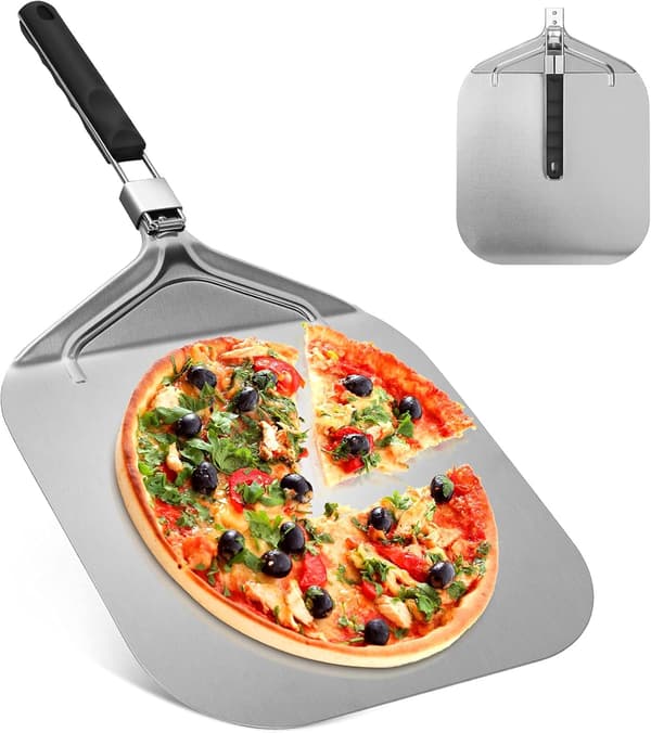 Pizzaspade, Professionel Perforeret Pizzaspade 32 x 32 cm, Stor Overfladeholder, med Fold