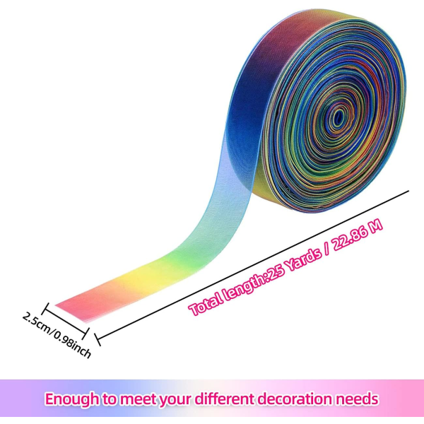(50 metriä, 25 mm) leveä sateenkaarenvärinen lahjanauha, organza-nauhat kimalteleva läpinäkyvä satiininauha koristenauha, liukuvärjätty kangasnauha häät syntymäpäivä joululahjapakkaus