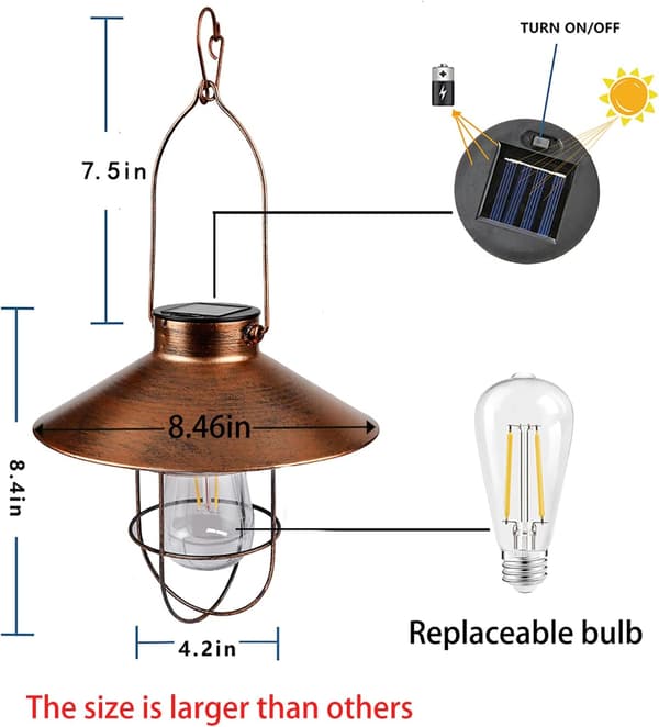 Solcellelygte Udendørs Hængende Lys Metal Solcellelampe (Brushed Copper)