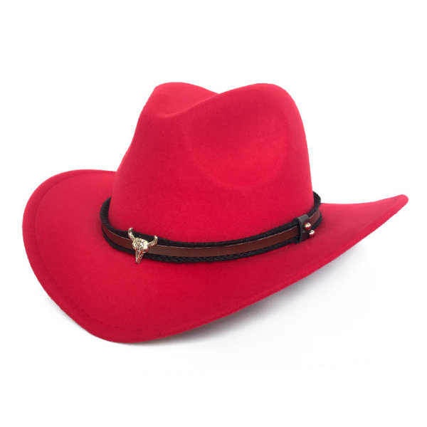 Western Cowboy Top Hat Filt Hat Rød