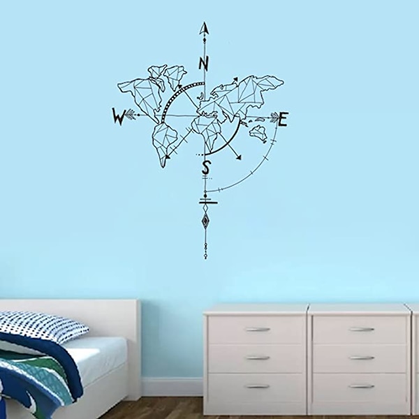 2-osainen Origami-maailmankartta seinätarra Nautical Compass -tarra