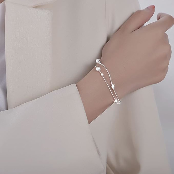 1 st 2 i 1 Damstjärnarmband Massiva silverkedjor Armband för