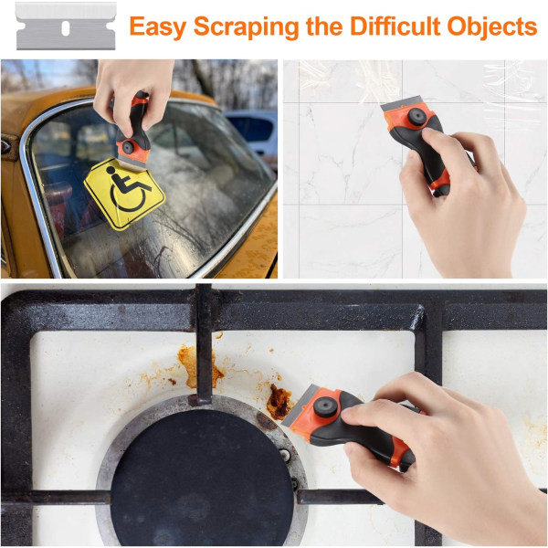2PACK Razor Blade Scraper, 2-in-1 Scraper Tool with 12Pcs Plasti
