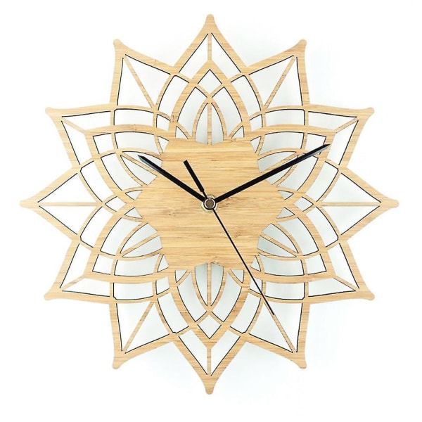 Lotus Bamboo Flower Wall Clock Natural Wood Wall Hanging Table Qu