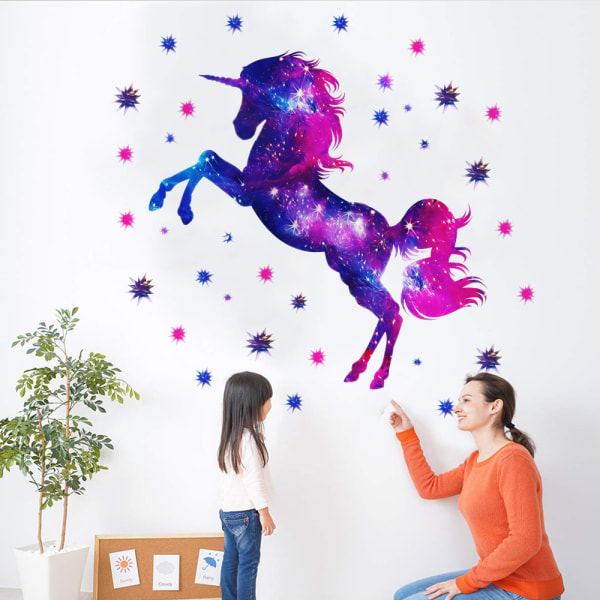 Strålende Unicorn Wall Sticker Børneværelse Soveværelse Decorat