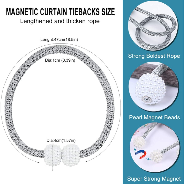 Magneettiset verhohihnat (6 kpl pakkaus), Modern Pearl Curtain -verho