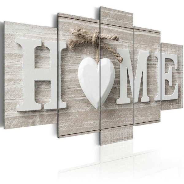 Veggkunst i 5 deler - Love HOME, non-woven lerret for stue