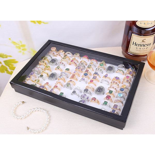 Sammet 100 platser ring örhängen display box showcase förvaring