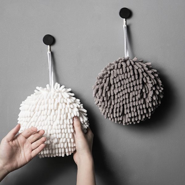 2-pack Fuzzy Ball Handdukar, Chenille Super Mjuka Hängande Handdukar