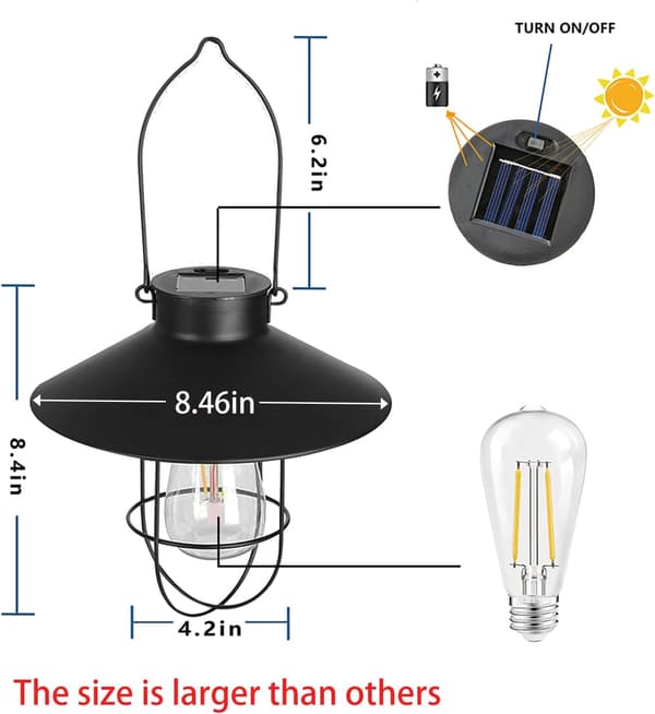 Solcellelygte Udendørs Hængende Lys Metal Solcellelampe (Black)