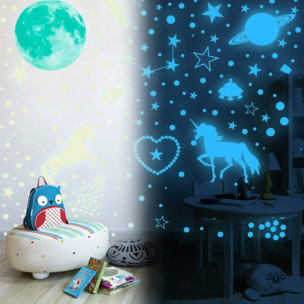 Glow in the Dark Stars for Ceiling, Unicorn Wall Decals Stickers