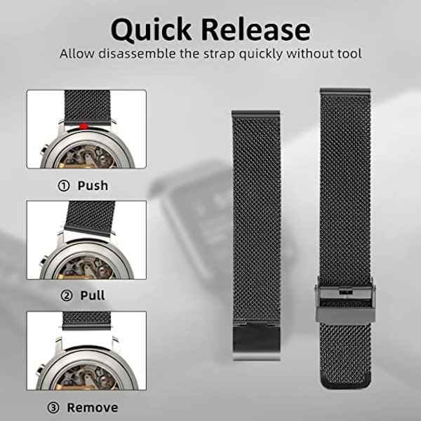 2* Watch-stropper, Hurtigutløsende Watch Strap Justerbar Rustfritt Stål S