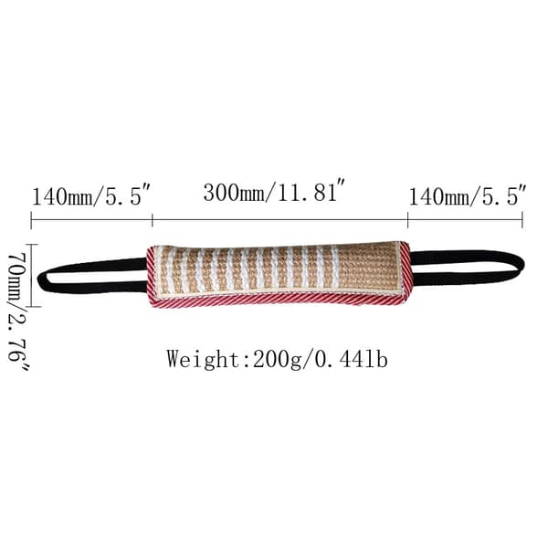 Bitepølse i bomull/nylon med utvendig søm og 2 håndtak, 30 x 7 cm