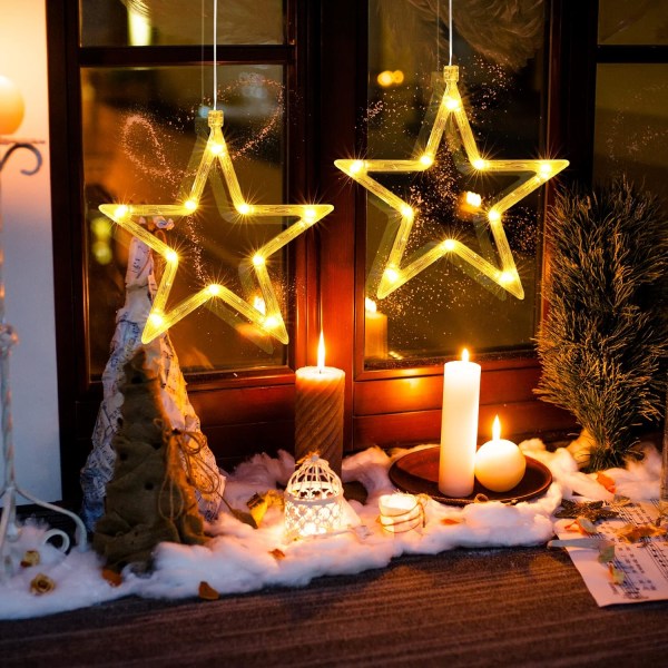 Juldekorativt vindu med stjerne, (2stk)10 LED-gardinlys