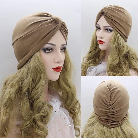 Khaki, Navy, -2stk Kvinners Hijab Hodeplagg Kryss Bomull Stretch Natt
