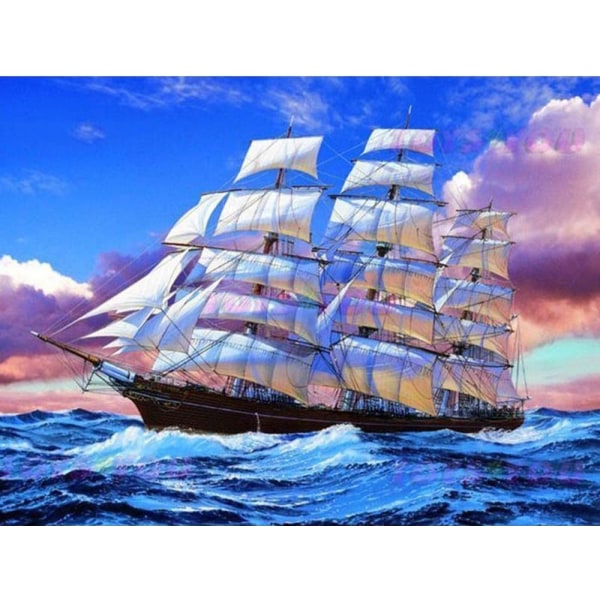 30x40cm, Sea sailboat 5d diamond painted rhinestone embroidery ca