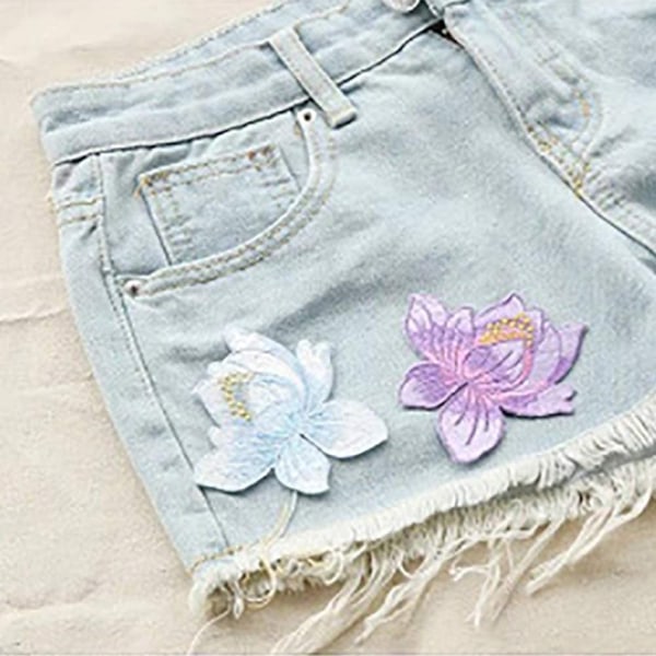 DIY Broderi Lotus Blomst Stryge-på Patch Blå Patch Broderet