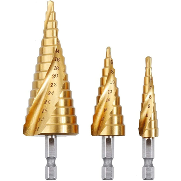 3PCS Forsenker Bor Bit Trinn Bit, HSS Rustfritt Stål, 4-12/2