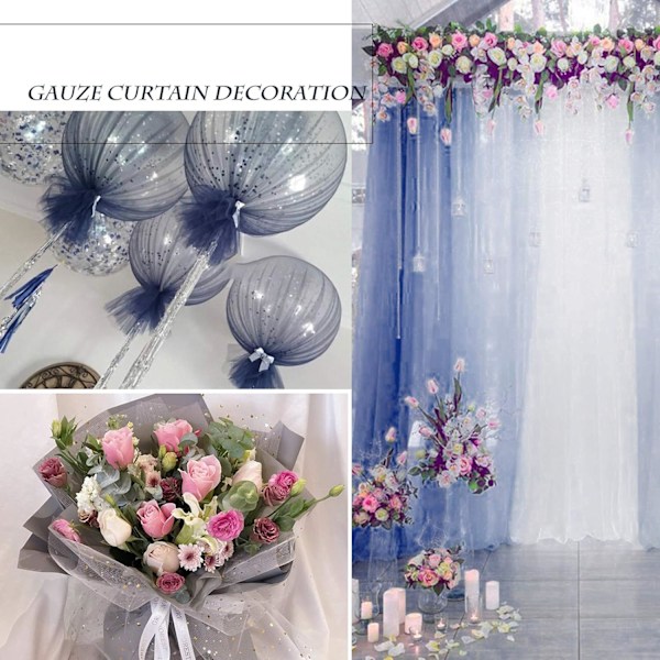 (Safirblå) 15 cm x 25 yards paljettförsedd tyll organza rulle spole med paljetter non-woven bordslöpare band DIY organza R