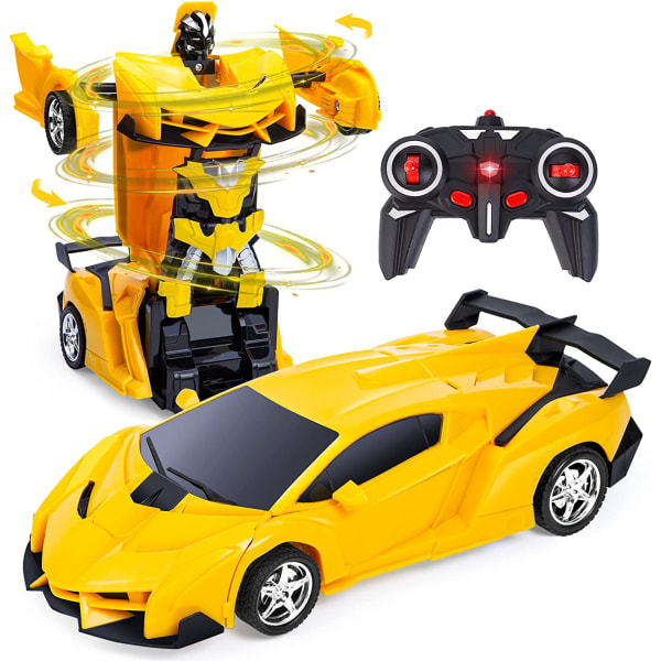 2-i-1 Bil (Gul) Fjärrkontroll Robot, 1:18 Transformer Leksak Present