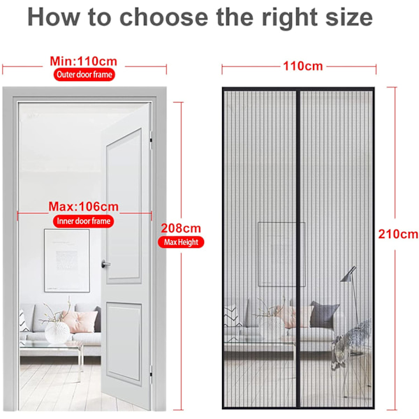 Musta Hyttysverkko Magneettiovi 110x210cm Anti Fly Verho Itse
