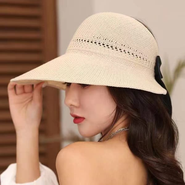 Karamel Halm Hat Kvindernes Strand Sol Cap Foldbar Stor Dame Flop B