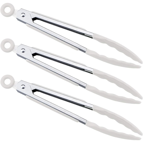 Mini Silikon Tongs Sett 21cm Snøhvit for Kjøkken, Baking og