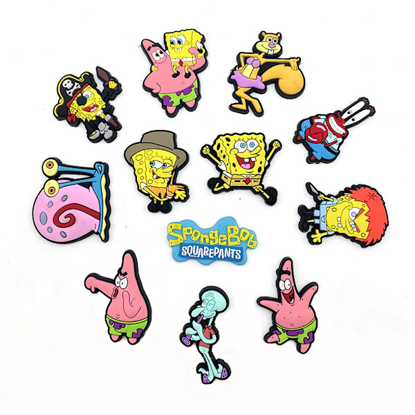 12 st 3D-tofflor sandaler prydnader (Sponge Bob), skoprydnader, söta skoprydnader för träskor skor armband DIY
