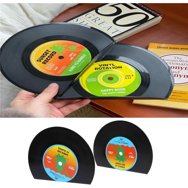 2 stykker Record Shape Bokstøtter Sort Solid sklisikre base Vintage