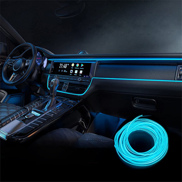LED-sisävalonauha 5v EL-johto auto, 5m auton sisätilojen koristelu 6mm ompelureunalla, auton lisävarusteet USB-tunnelmavaloilla Sisäauton valot (jäänsininen)