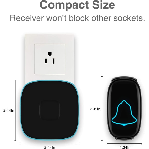Trådløs dørklokke, (Svart) Vanntett dørklokke, Enkel installasjon, Op
