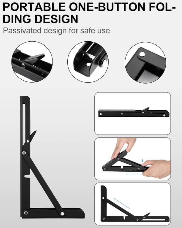 Folding Bracket 250mm, 2 stk. Svart Folding Console Bracket, Load Folding Shelf Brackets, Heavy Duty Retractable Foldi
