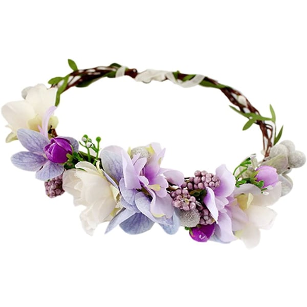Bohemian Style Wreath Hodeplagg Purple Flower Garland for Weddin