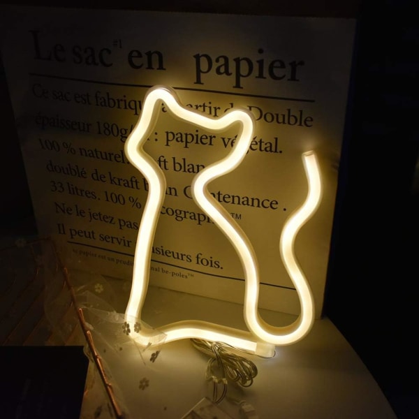 LED Neon Cat Light Skilt Varm Hvit Cat Neon Lights Vegglampe Seng