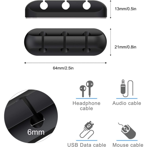 Skrivebords kabelarrangør clips, 3 pak kabelholder, ledningsarrangør