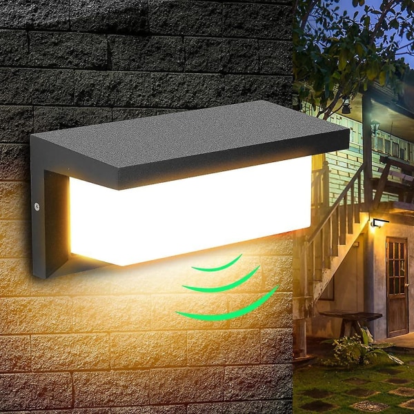 18w LED-vägglampa för utomhusbruk med rörelsesensor, modern vattentät E