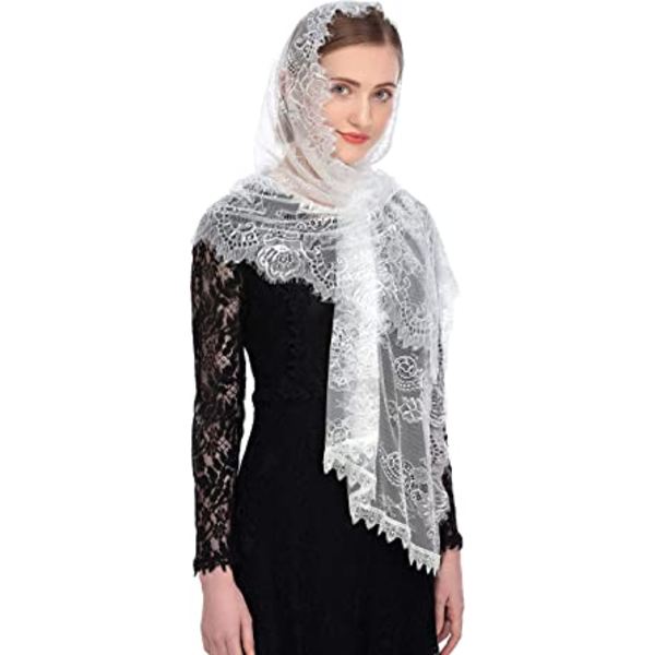（vit）Katolsk kapell slöja spansk spets blommig mantilla slöja