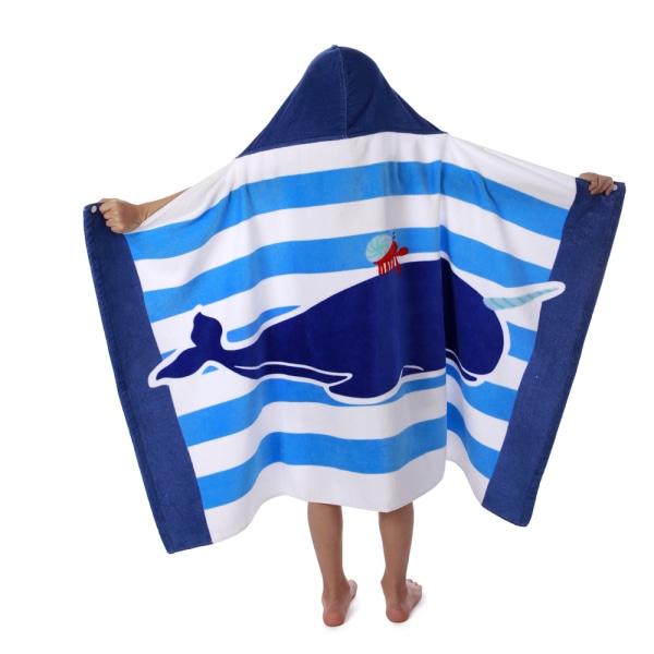 Strandhåndkle med hette for barn (76*127 cm blå stripete hval) - Gutt 4329  | Fyndiq