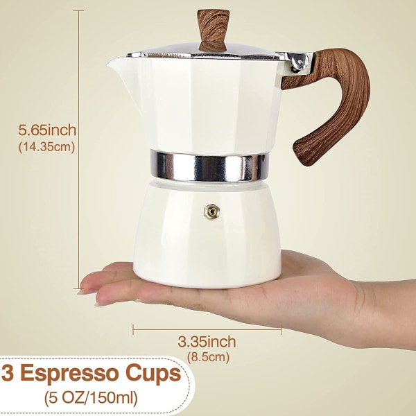 Komfyrtopp Espressomaskin, 3 Espressokopper Moka Pot - 5oz manuell Cu