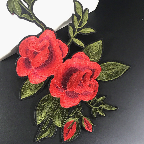 3 STK Broderet Iron-on Patch Sy-on Badge Rose Flower Shape Se