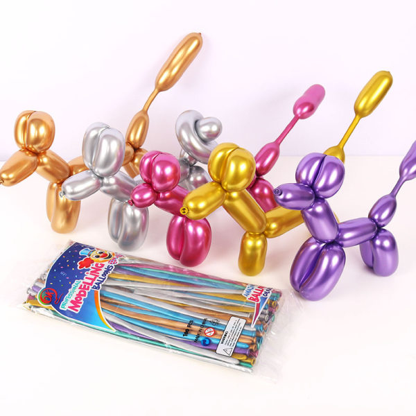 100 Pcs Metallic 260 Long Balloons Kit with Pump, Shiny Chrome L