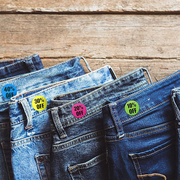 6 kampanjetiketter for rabatterte varer - Permanent Round Pro