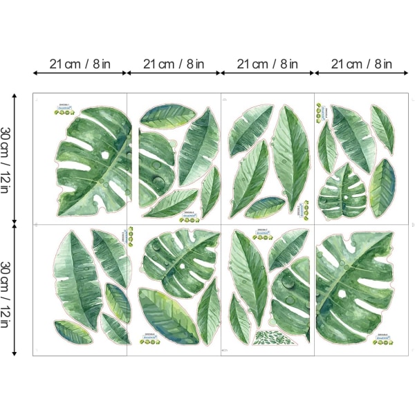 Trooppiset kasvit seinätarrat koristeelliset tarrat vihreät lehdet Wa