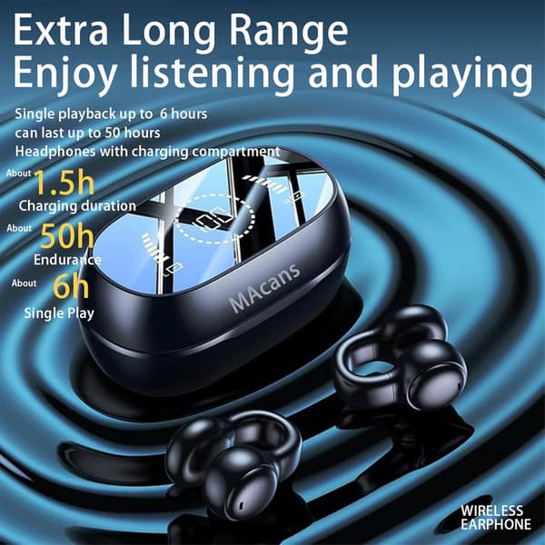 Open-Ear Clip-On Hörlurar, Bluetooth 5.3, 40 timmars batteritid (svart)
