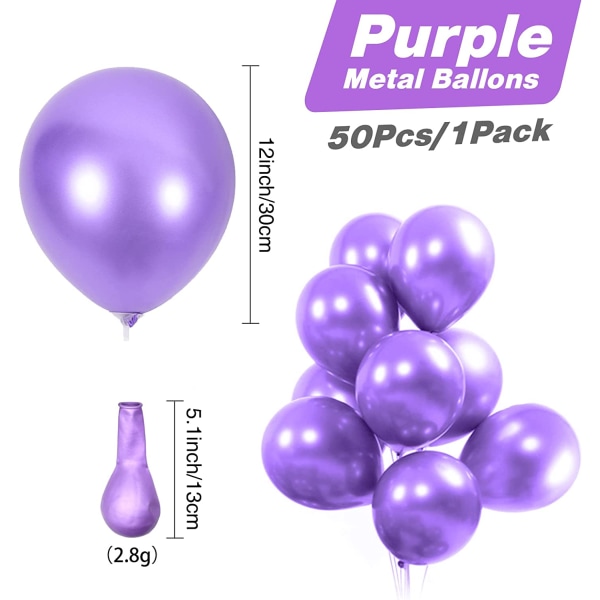 50 delar lila ballong, födelsedagsballonger, metallballonger, 12