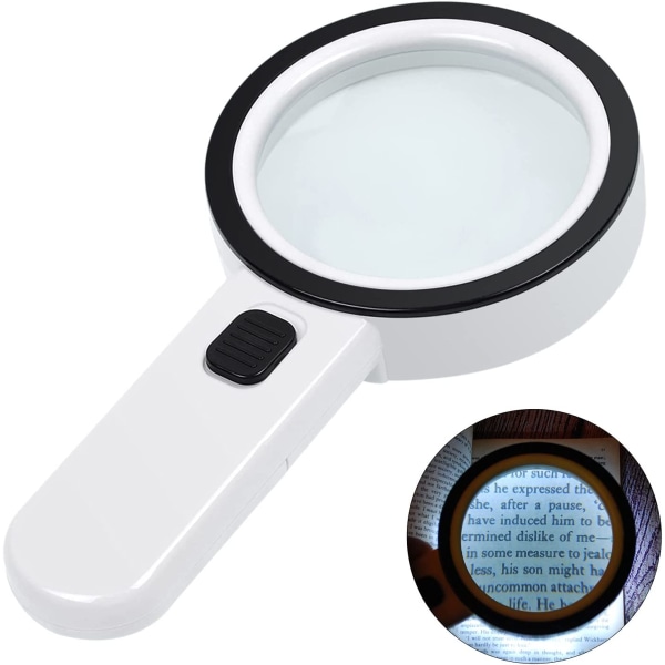 Lighted Magnifier (107mm Diameter), 30X håndholdt stor forstørrelsesglass