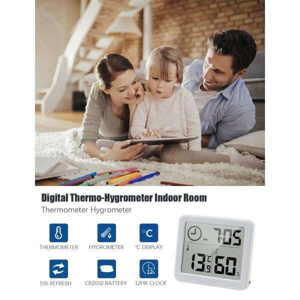Digital termometer/hygrometer Stor 3,2” LCD-skärm inomhus