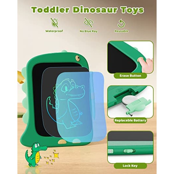 Tablet til børn (grøn), legetøj til 3-årige, LCD-skrivetablet