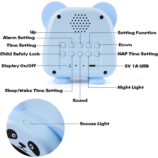 Barnväckarklocka med nattljus 5 färger Ljusstyrkajustering